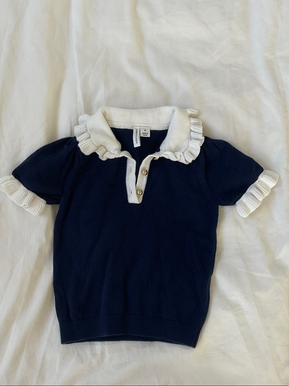 Janie and Jack Navy Polo with White Ruffle Collar